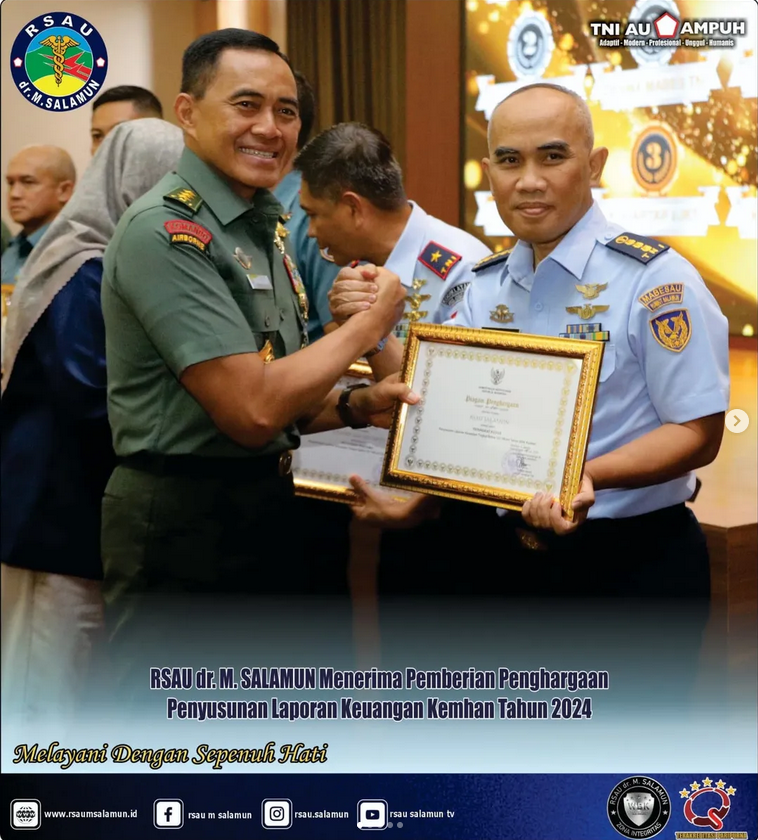 RSAU dr. M. Salamun Raih Penghargaan Laporan Keuangan Terbaik Kemhan 2024